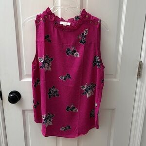LOFT Pink Floral Sleeveless Blouse